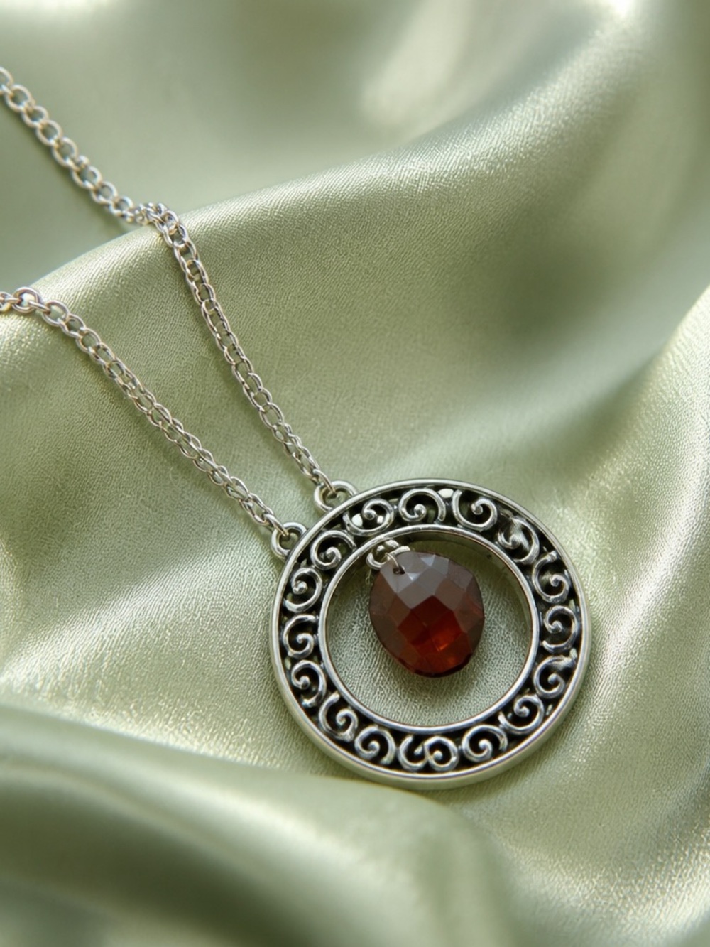 Brighton Silver Scroll Circle Necklace with Topaz colored Teardrop